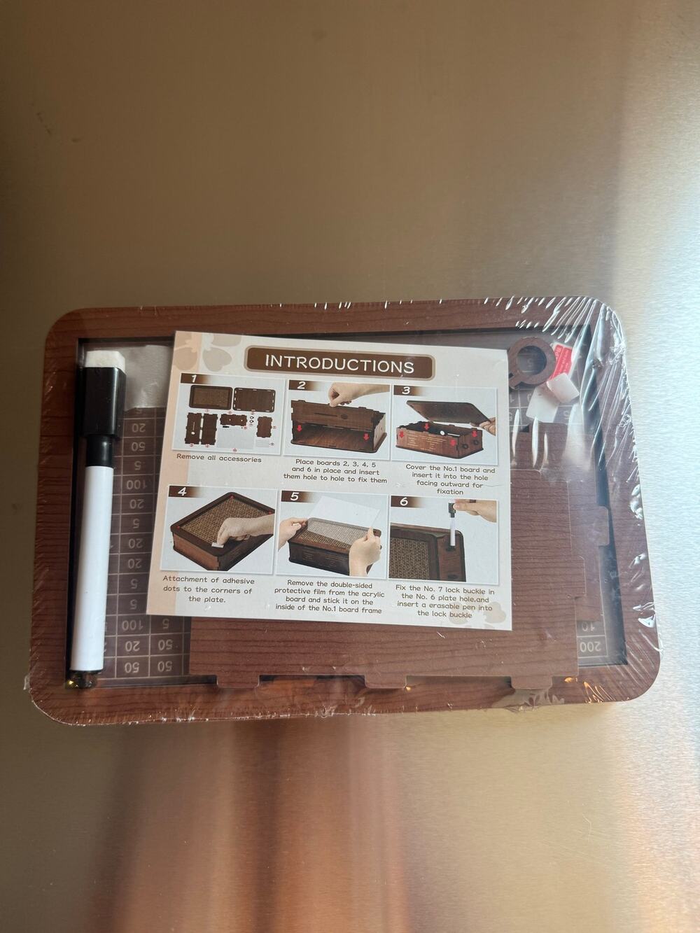 DIY Wooden Storage Box Assembly Kit Clear Acrylic Window Erasable Marker Lock